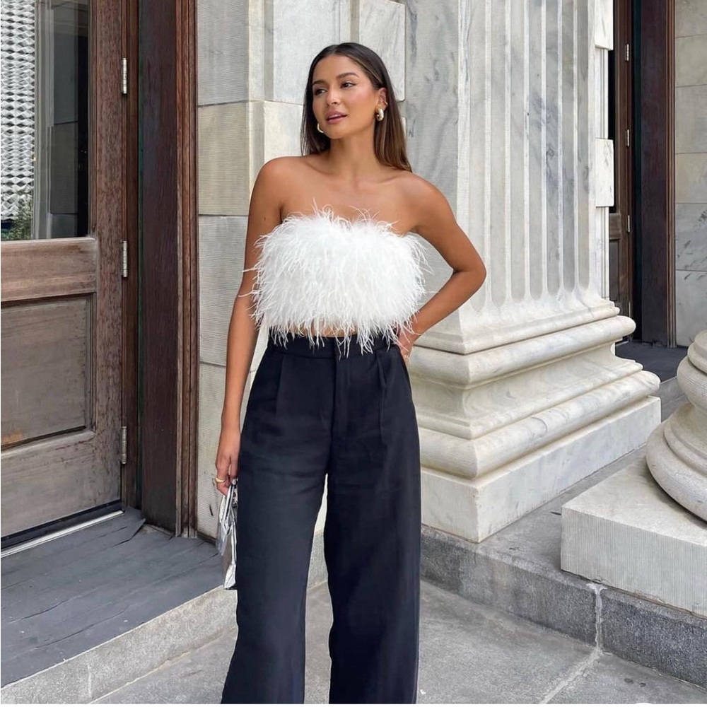 NWT Chanel white faux feather top